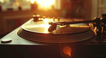 AI generated an old turntable is shown with the sun shining on it photo