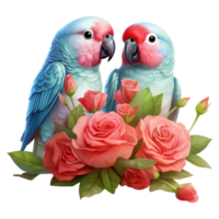 AI generated Two Parakeets with Roses. AI Generated Image png