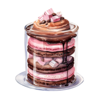 ai généré Chocolat gâteau avec rose glaçage et Chocolat sur Haut. ai généré image png