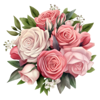 ai gerado ramalhete do Rosa rosas com verde folhas. ai gerado imagem png