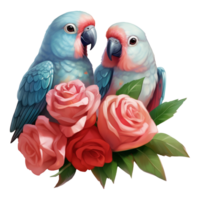 AI generated Two Parakeets with Roses. AI Generated Image png
