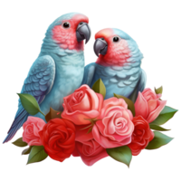 AI generated Two Parakeets with Roses. AI Generated Image png