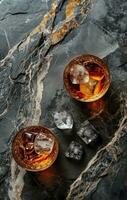 AI generated whisky, drink and ice, in the style of opaque resin panels photo