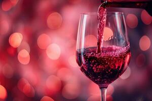 AI generated a glass of red wine with blurred background is poured into it photo