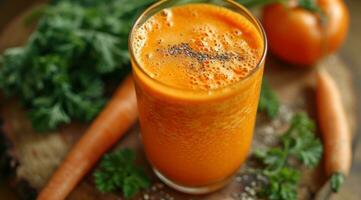 AI generated fresh homemade carrot juice photo