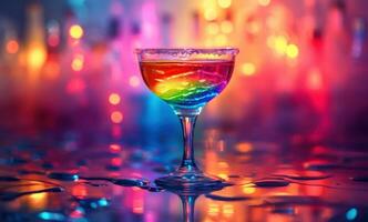 AI generated a drink with rainbow swirls sitting in a cocktail glass photo