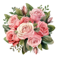 AI generated Bouquet of Pink Roses with Green Leaves. AI Generated Image png