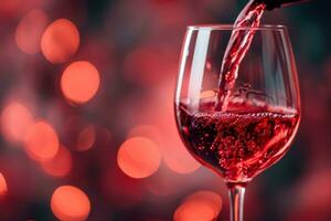 AI generated a glass of red wine with blurred background is poured into it photo