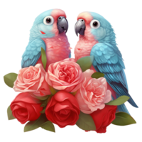 AI generated Two Parakeets with Roses. AI Generated Image png