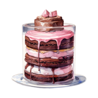 ai gegenereerd chocola taart met roze suikerglazuur en chocola Aan top. ai gegenereerd beeld png