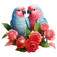 ai généré deux perruches avec des roses. ai généré image png