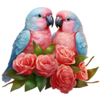 AI generated Two Parakeets with Roses. AI Generated Image png