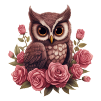 AI generated Owl Sitting on a Branch of Roses. AI Generated Image png