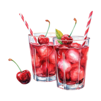 AI generated Two Glasses of Cherry Juice with Ice. AI generated image png