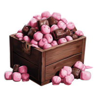 AI generated Wooden Crate Filled with Chocolate Covered Candies. AI generated image png