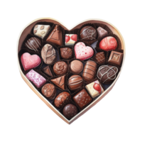 ai generato cuore sagomato scatola pieno con cioccolatini. ai generato Immagine png