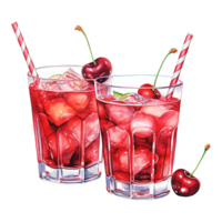 AI generated Two Glasses of Cherry Juice with Ice. AI generated image png