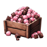 ai gegenereerd houten krat gevulde met chocola gedekt snoepjes. ai gegenereerd beeld png