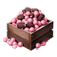 AI generated Wooden Crate Filled with Chocolate Covered Candies. AI generated image png