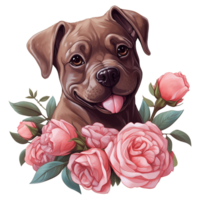 ai gerado cachorro com Rosa rosa em a pescoço. ai gerado imagem png