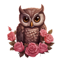 AI generated Owl Sitting on a Branch of Roses. AI Generated Image png