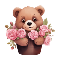 AI generated A Teddy Bear with Roses in a Pot. AI generated image png