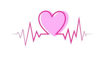 Vector Pink Heartbeat. Pulse Line. Rhythm of Heart. Cardiogram Isolated on White Background. Love and Valentine Day Illustration. Icon for Medical Apps or Website