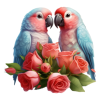 AI generated Two Parakeets with Roses. AI Generated Image png