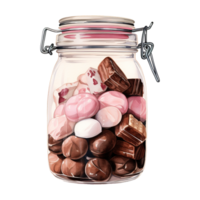 AI generated Jar Filled with Pink and Brown Candies. AI Generated Image png