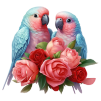 AI generated Two Parakeets with Roses. AI Generated Image png