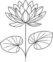 Waterlily flower coloring book hand drawn botanical spring elements bouquet of waterlily line art, coloring page, vector sketch, artistic simplicity doodle art, Easy waterlily flower drawing