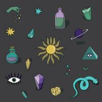 Mystic items. Doodle esoteric mystical elements. Magic and alchemy. occult illustrations vector