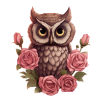 AI generated Owl Sitting on a Branch of Roses. AI Generated Image png