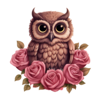 AI generated Owl Sitting on a Branch of Roses. AI Generated Image png