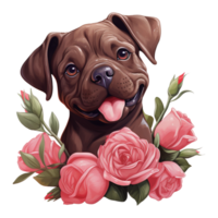 ai généré chien avec rose Rose sur le cou. ai généré image png