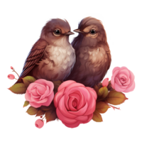 ai généré deux des oiseaux sur une branche avec des roses. ai généré image png