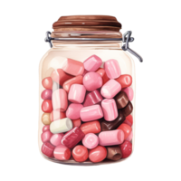 ai generato vaso pieno con rosa e Marrone caramelle. ai generato Immagine png