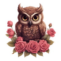 AI generated Owl Sitting on a Branch of Roses. AI Generated Image png