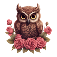 AI generated Owl Sitting on a Branch of Roses. AI Generated Image png