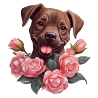 AI generated Dog with Pink Rose on the Neck. AI Generated Image png