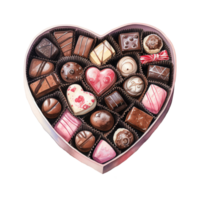 ai generato cuore sagomato scatola pieno con cioccolatini. ai generato Immagine png