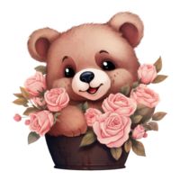 AI generated A Teddy Bear with Roses in a Pot. AI generated image png