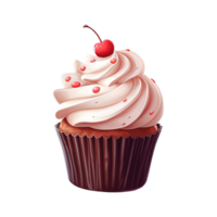 AI generated Cupcake with White Frosting and a Cherry. AI generated image png