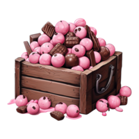 AI generated Wooden Crate Filled with Chocolate Covered Candies. AI generated image png