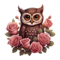 AI generated Owl Sitting on a Branch of Roses. AI Generated Image png