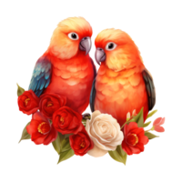 AI generated Two Birds with Red Roses. AI Generated Image png