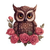 AI generated Owl Sitting on a Branch of Roses. AI Generated Image png