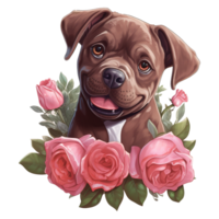 ai gerado cachorro com Rosa rosa em a pescoço. ai gerado imagem png