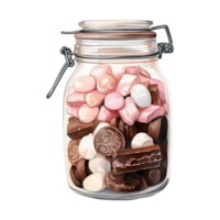 AI generated Jar Filled with Pink and Brown Candies. AI Generated Image png