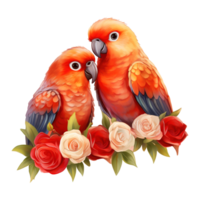 ai generado dos aves con rojo rosas. ai generado imagen png